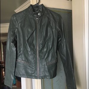 Bernardo Sz Sm Dark Green Faux Leather Moto Jacket